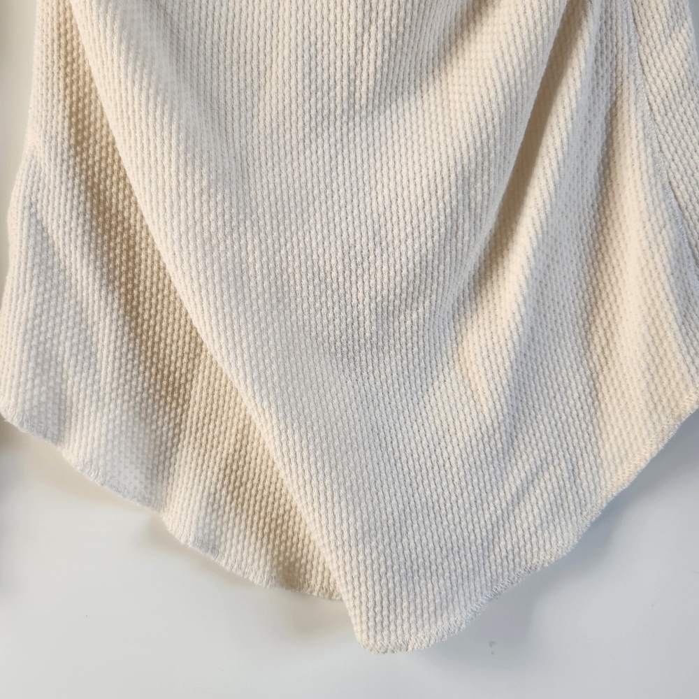 Free People Kumbucha Cuff Cream Waffle Thermal Lace Sleeve Boho Top Small Cozy - Picture 10 of 11